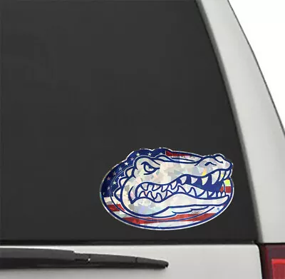 Florida Gators HOLOGRAPHIC AMERICAN FLAG GATOR HEAD Vinyl Decal UF Sticker • $4.95