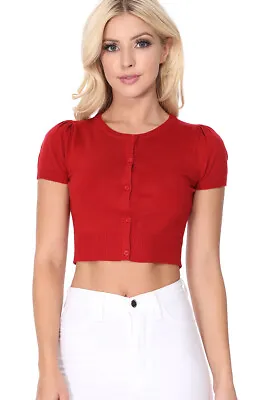 YEMAK Women's Cropped Bolero Short Sleeve Button-Down Cardigan Sweater CB0536 • $16.77