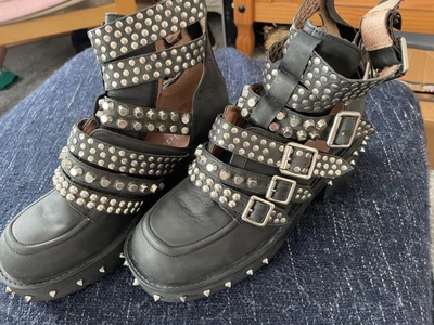 £110 • Buy Jeffrey Campbell Coltrane Size 8 Black Spike Biker Ankle Boots Brand New