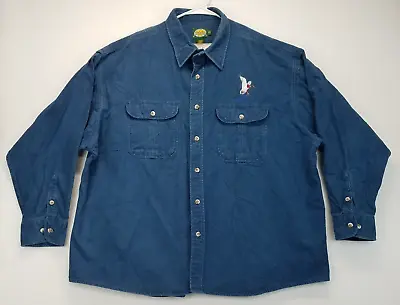 Cabelas Shirt Mens 3XL Blue Chamois Long Sleeve Button Up Flap Pockets Mallard • $21.15