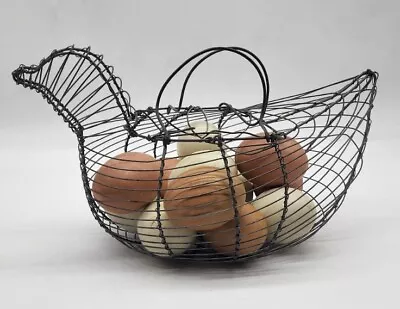 Vtg Wire Chicken Egg Basket With Handles & Closes On Top Rustic Farmhouse • $24.99