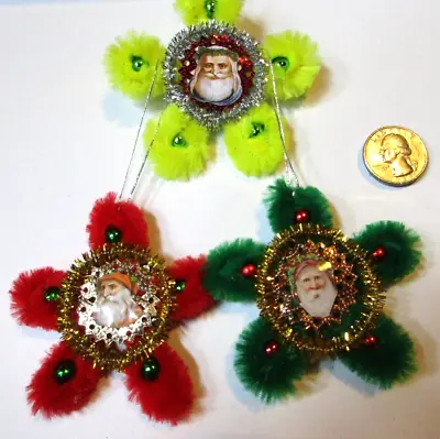 Christmas Star Ornaments Vintage Style Chenille Stems Set Of Three Hand Made • $10