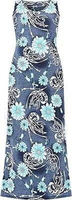 Women's Floral Denim Look Printed Sleeveless Maxi Dress Ladies Summer Party Wear • £21.99