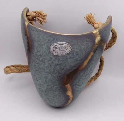 £10 • Buy Vintage And Unusual 1963 Jasba Keramik  Gold Lustre And Turquoise Wall Pocket