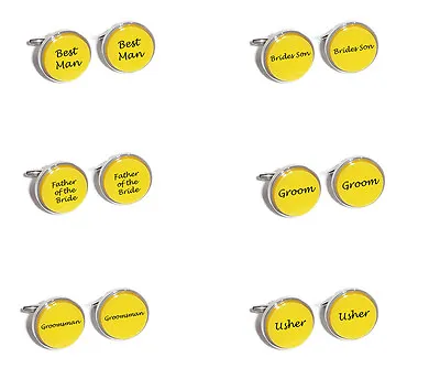 Yellow Wedding Cufflinks - Inserts Engraved With Groom Best Man Usher Uncle • £4.95