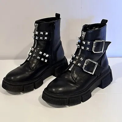 Schuh Women’s Boots US 6.5/UK 4/EU 37 Black Punk Zip Vegan • $38
