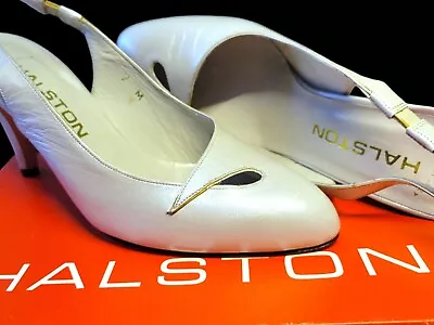 Vintage Halston Never Worn Pumps Heels Slingbacks Disco Fever Chic 7 M Grey • $151.36