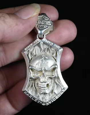 6.5CM Rare Old Chinese Miao Silver Feng Shui Human Skeleton Skull Head Pendant • $30