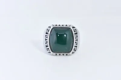 Vintage Stainless Steel Genuine Green Chrysoprase 10.5 Men's Ring • $44