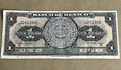 1 Peso Mexican Bank Note 1959 El Banco De Mexico Serie IR No. J262360 Aztec • $6