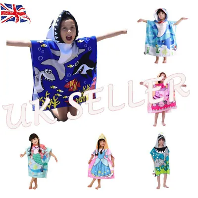 Character Hooded Bath Beach Swimming Towel Poncho Kids Boys Girls Cotton Cartoon • £8.25