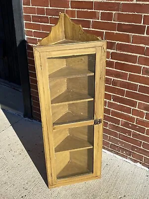 Antique Corner Wall Cupboard W/ Wavy Glass Door Eastlake Slide Latch No Issue • $206.10