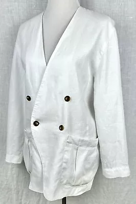 Vintage Linen Blazer Women’s Size 10 Unlined Lightweight Jacket Pockets • $38