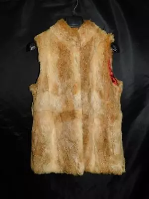 Vintage Corriedale L Brown Rabbit Fur Vest Jacket Coat Hook Front Satin Lined • $49.99