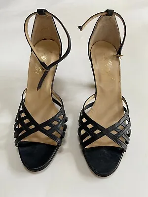 £5 • Buy Vintage 1960s Blue Ankle Strap High Heel SANDAL Shoes