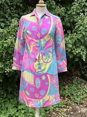 £16 • Buy Vintage 60s Italian Silk  Shirt Dress Psychedelic Mod GoG