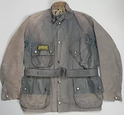 Barbour SMU International C38 Wax Jacket Mens Medium Black Motorcycle Belted • $119.98