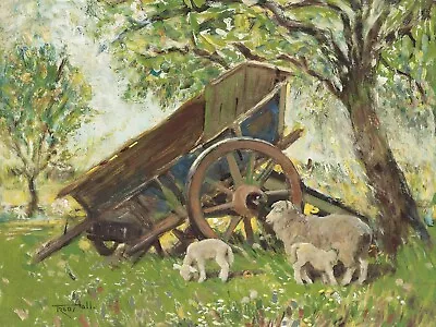 Sheep Animal Portrait 18 X 24 In Rolled Canvas Print Vintage Painting • $79