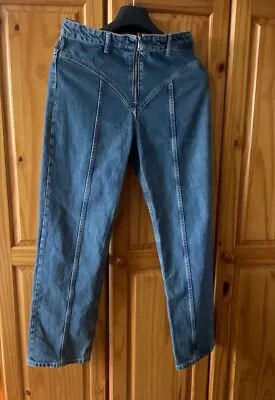 Retro Style ‘zara’ Straight-fit Trf Jeans With Seam Detail Blue  Uk12 Eur40 • £6