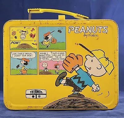 Vintage Peanuts Charlie Brown Snoopy Metal Yellow Lunch Box • $24.99