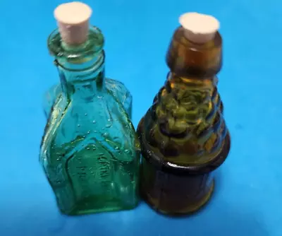 Miniature Vintage Glass Bottles Corks Green And Brown Lot Of 2 Read Below • $12.99