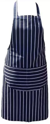 £5.79 • Buy Blue Stripped Apron Front Pocket Chefs Butchers Kitchen Cooking Baking Bib Gift