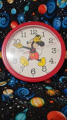 Vintage Disney Mickey Mouse Lorus Quartz Wall Clock Red And White • $24.99