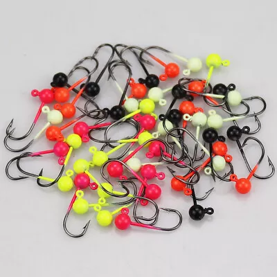 50Pcs Fly Tying Round Jig Heads Fishing Hook Crappie Bass Lure 1/64 1/32 1/16 Oz • $12.99