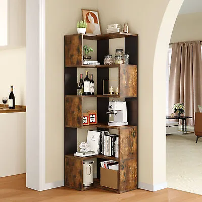 6 Tier Corner Bookcase Bookshelf Modern L-Shaped Display Rack Storage Shelves • $93.99