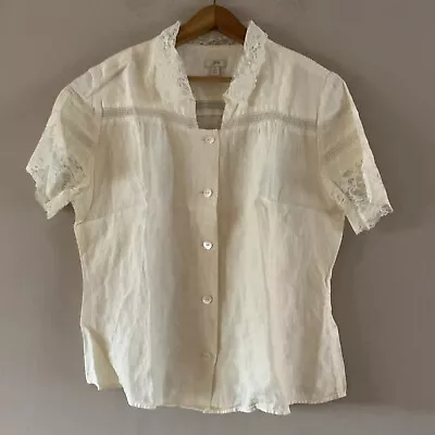 Vintage J.Jill 100% Linen Button Down Cotton Lace Shirt Size LARGE • $34.90