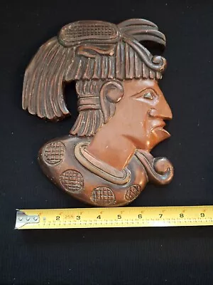 Carved Wood Mayan Incan Aztec 12  Wall Hanging Man With Headdress • $20