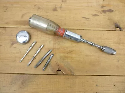 Vintage UK Yankee Handyman 233H Push Spiral Ratcheting Screwdriver With 4 Bits • £7.50