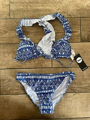 Bnwt Boohoo Bikini Set Size 10 Racer Back Frill Triangle Padded Tie Front Fasten • £9.99