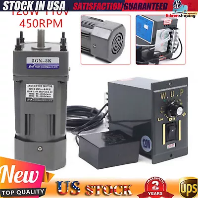 110V AC Gear Motor Electric Motor Variable Speed Controller 1:3 3K 0-450RPM USA • $99.75