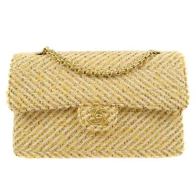 Chanel Gold Tweed Classic Single Flap Medium Shoulder Bag 121269 • £3890.10