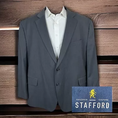 Stafford Blazer Jacket Mens 54 Big Short 54B Portly Solid Gray Travel Stretch • $62.10