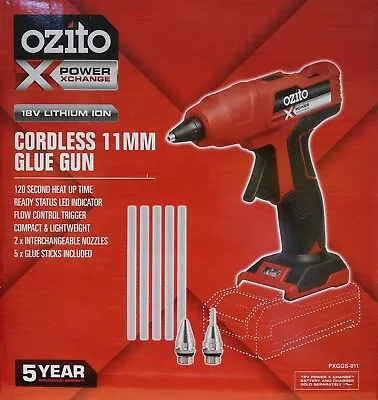 Ozito Power X Change 18V Cordless Hot Glue Gun Skin + 2x Nozzles 5x Glue Sticks  • $69