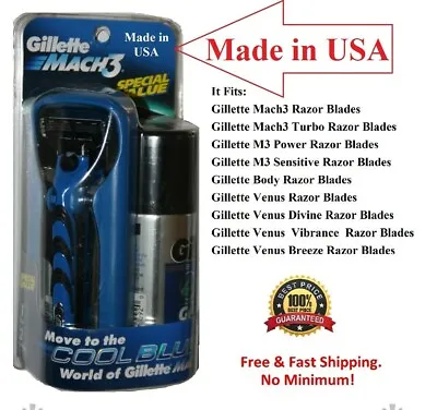 Gillette Mach 3 Razor+2 Refill Cartridges Metal Shaver Handle Gel Blade Made USA • $21.99