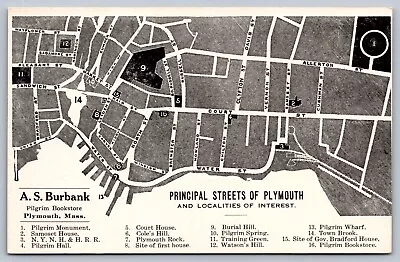 Scarce C1905 PC ADVERTISING PC W/MAP OF PLYMOUTH A S BURBANK PILGRIM BOOKSTORE • $8