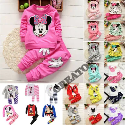 £10.32 • Buy Kid' Girl Baby Mickey Minnie Mouse Tracksuit Set Long Sleeve Outfits Loungewear`