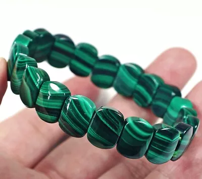 166Ct Natural Bull’s Eye Green Malachite Rectangle Bead Bracelet BMS151 • $2.25