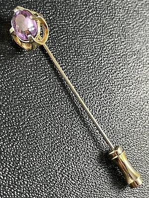 Vintage Purple Crystal Rhinestone Stick Pin Gold Tone Metal • $4.99