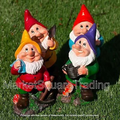 Garden Gnome Set Of 4 Colourful Painted Poly Resin Cheeky Looking Gnomes 8 Inch • £27.95