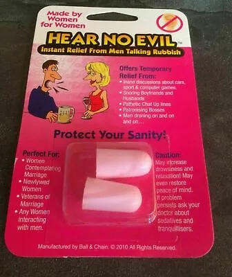 Anti Nagging Womens Hear No Evil Ear Plugs Joke Funny Ladies Prank Birthday Gift • $4.99