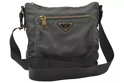 Authentic PRADA Nylon Tessuto Saffiano Leather Shoulder Bag Khaki Green 0488J • $190