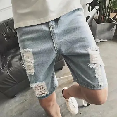 Casual Ripped Denim Distressed Skinny Stretchy Shorts Hole Pants Slim Fit Jeans • $19.99