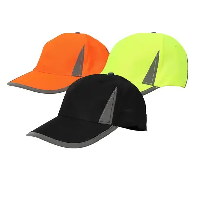 Hi Visibility Reflective Baseball Cap Hi Vis Black Breathable Safety Strap Hat • £6.99