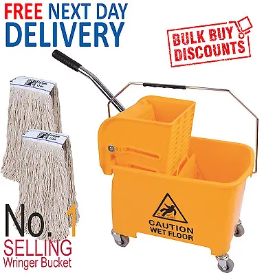 Yellow Kentucky Mop Bucket And Wringer With Wheels Plus 2 X Kentucky Mop Heads • £46