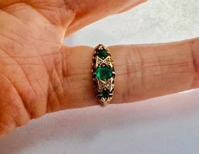 Womens Emerald & Diamond Solid 18ct Yellow Gold Ring 2.65g Jewellery Rings • £235