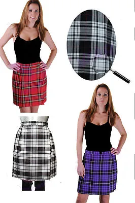 Ladies Womens 18  Pleated Wrapped Over Buttoned Kilt Tartan Skirt Uk Size 8-18 • $17.67